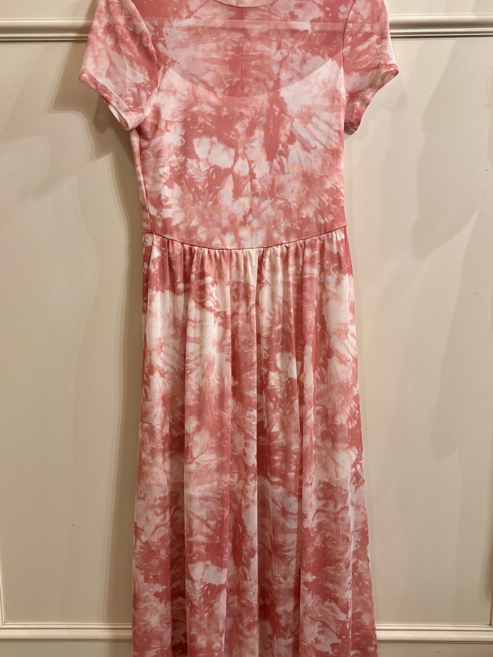 AUW Pink and White Tie-Dye Midi Dress